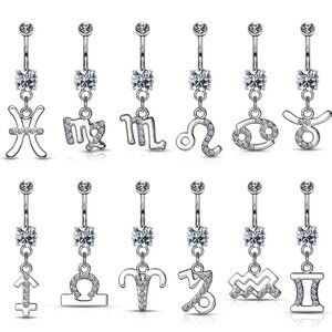 Assorted Zodiac Symbols w/clear crystal gems dangle Navel rings (sold se…